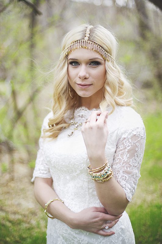Bride Alexandra in Affordable Bohemian Hippie Style custom-made wedding dress